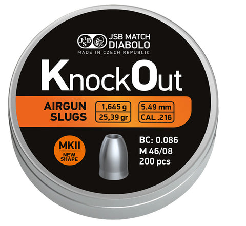 JSB KnockOut Slugs MKII .216 Cal, 25.39gr, Hollowpoint, 200ct