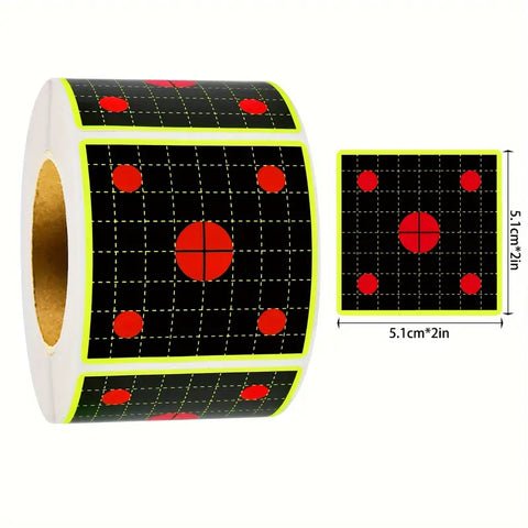 Reflective Adhesive Targets 2" - Green Square/Red Bullseye (200 Targets Per Roll)